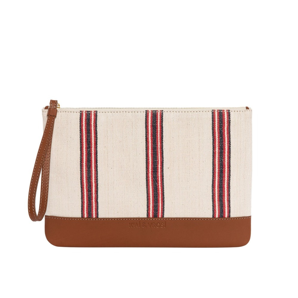 Apollon Tobacco Calfskin & Handloomed Fabric Clutch