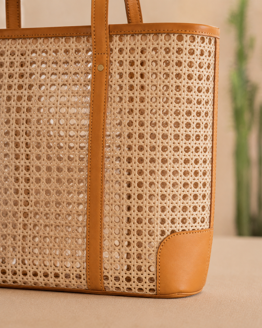 Dian Leather & Rattan Tote Bag