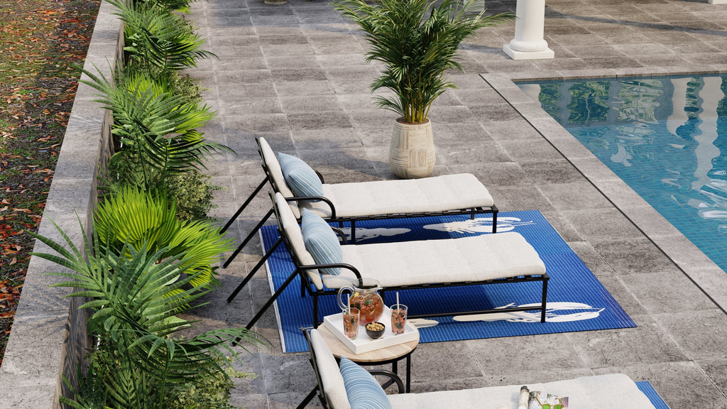 Four Lobster Blue & White Rug