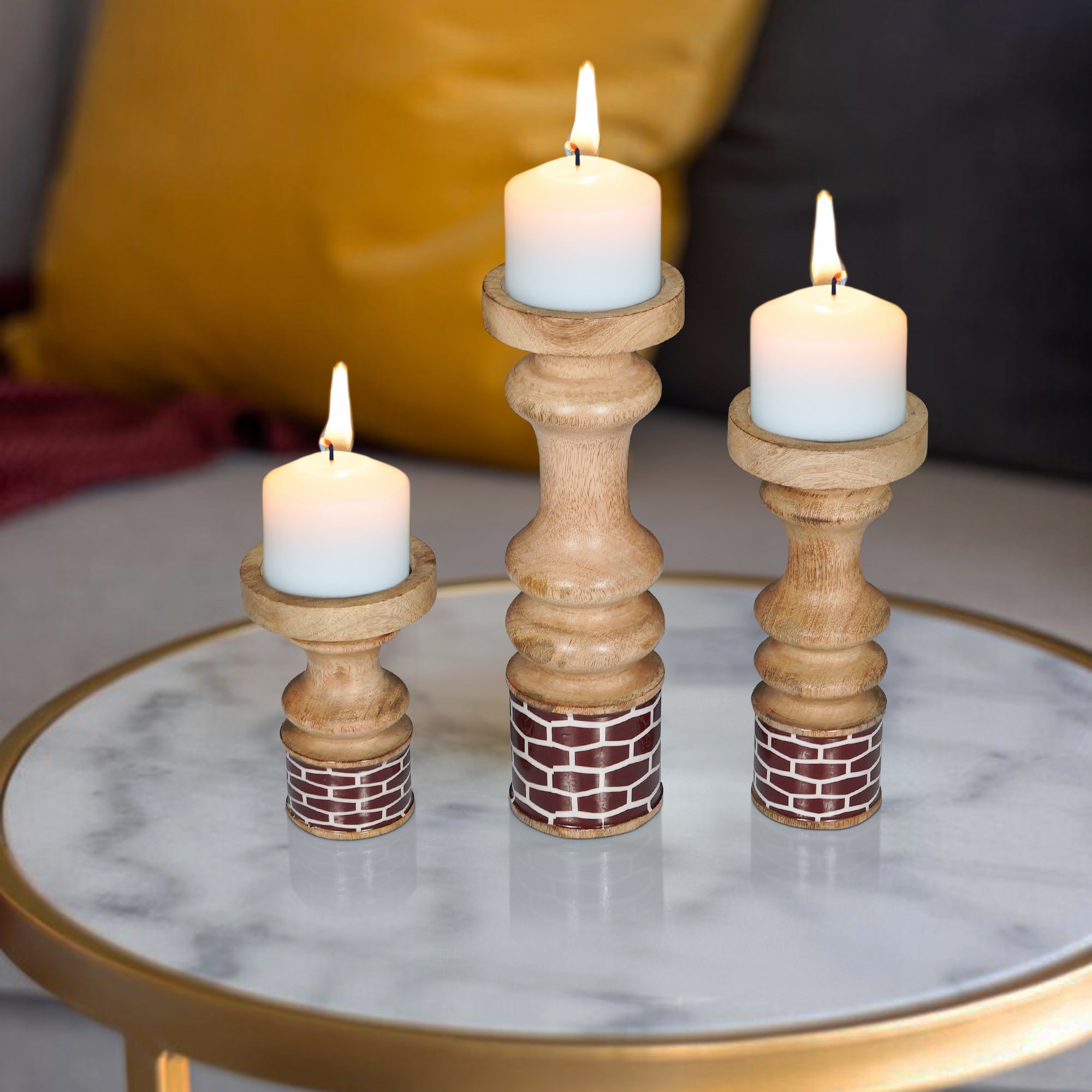 Gramercy Mango Wood Candleholders – Red (Set of 3)