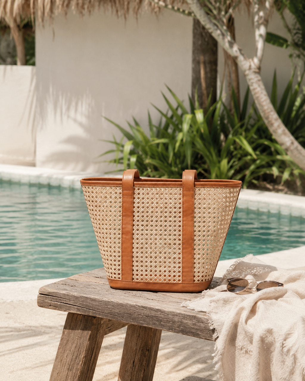 Raja Leather & Cane Carryall Bag