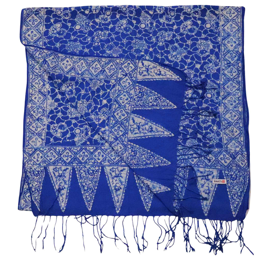 Handmade Batik Scarf - Boulder Blue, Light Blue & White