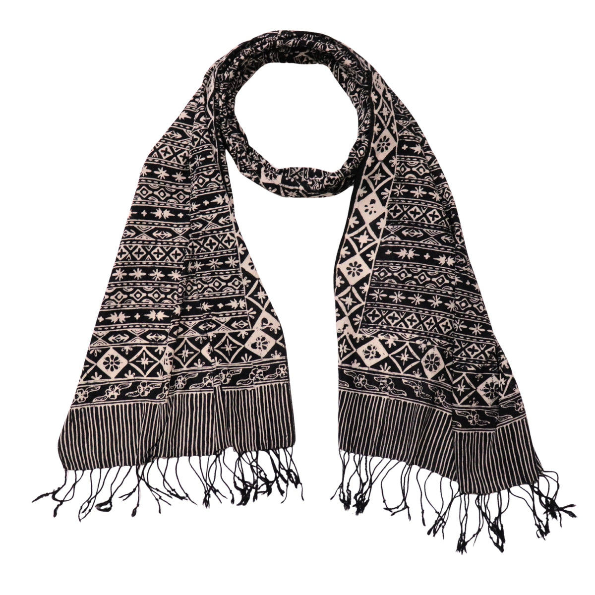 Hand Dyed Batik Scarf - Black & White