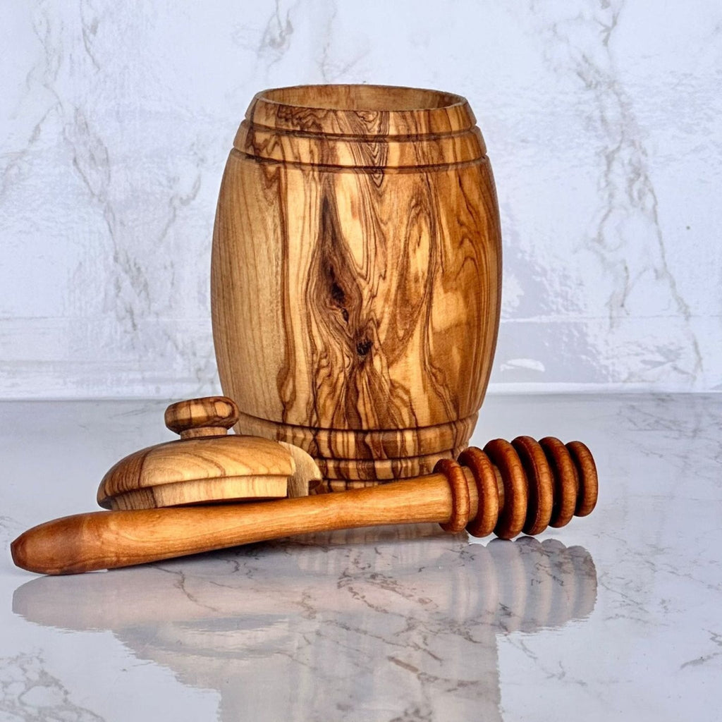 Olive Wood Honey Pot with Honey Dipper