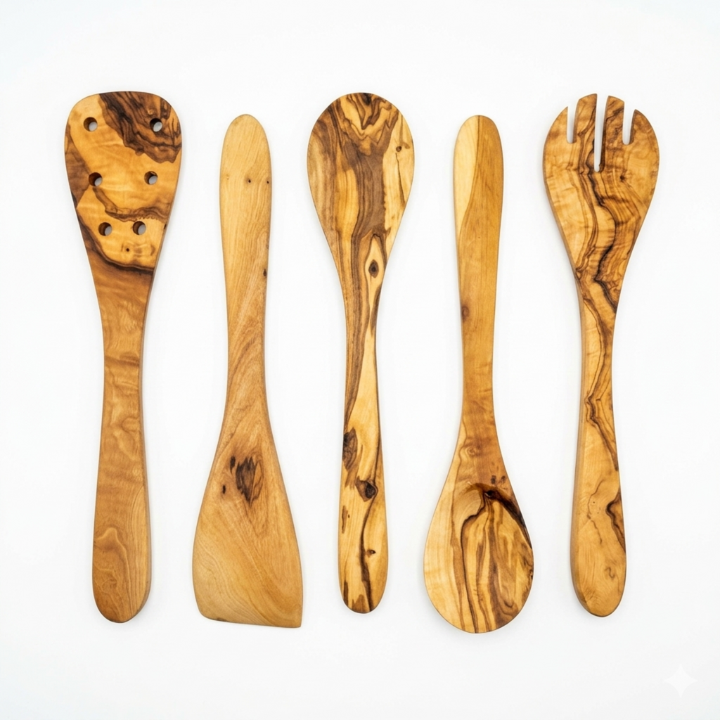 Olive Wood Kitchen Servers Set (5-Pcs)