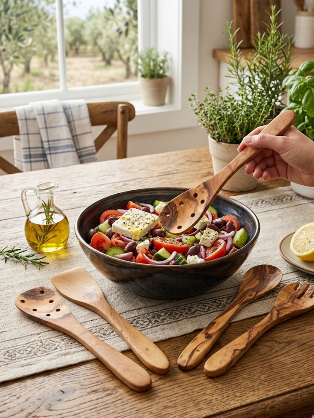 Olive Wood Kitchen Servers Set (5-Pcs)