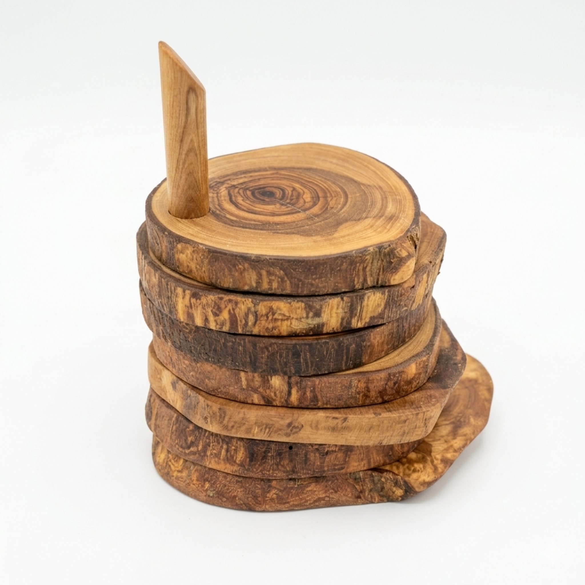 Olive Wood Coaster Set with Holder (7 Pcs)