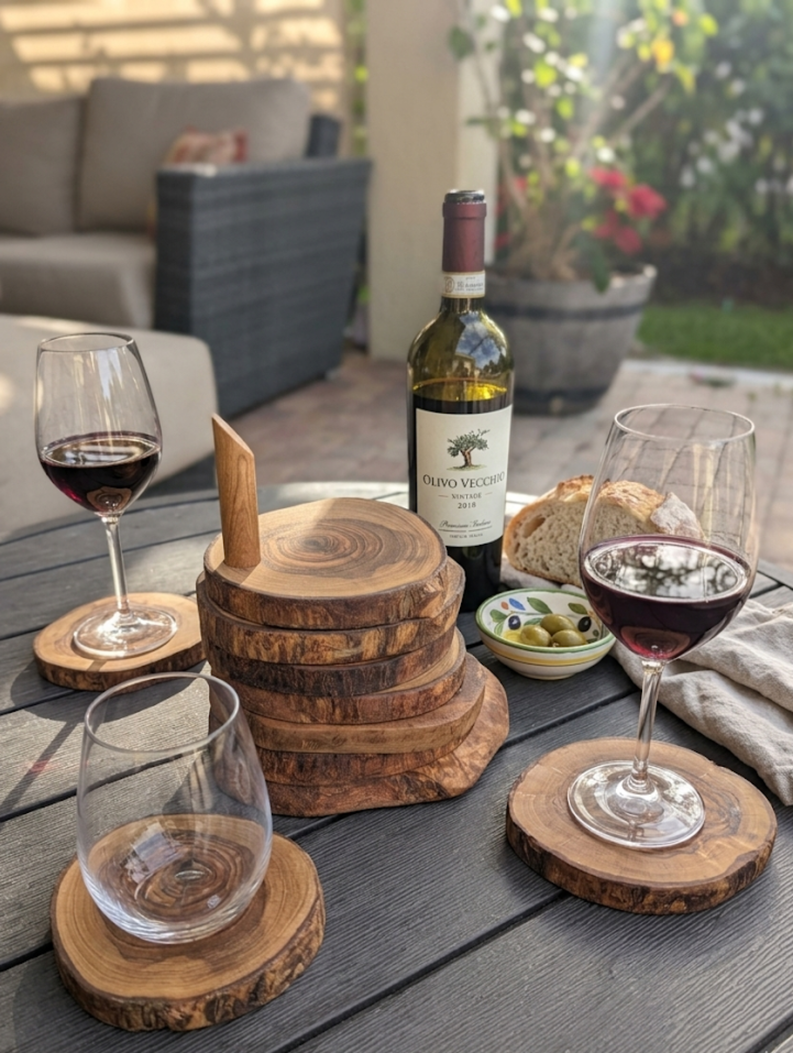 Olive Wood Coaster Set with Holder (7 Pcs)