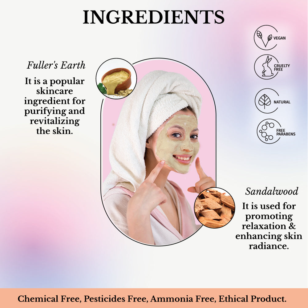 Face Glow Fuller’s Earth Sandalwood with Reusable Brush & Tray (12 Individual Sachets of Multani Mitti - 10gm each)
