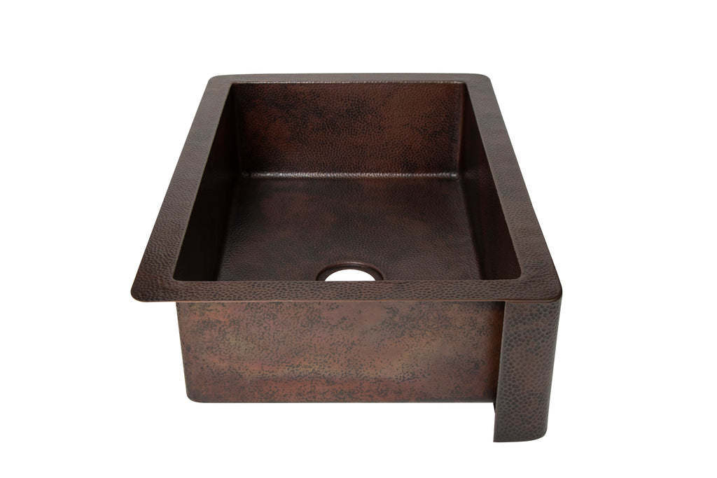 33" Farmhouse Single Well Fruits Design Straight Apron Hammered Copper Kitchen Sink