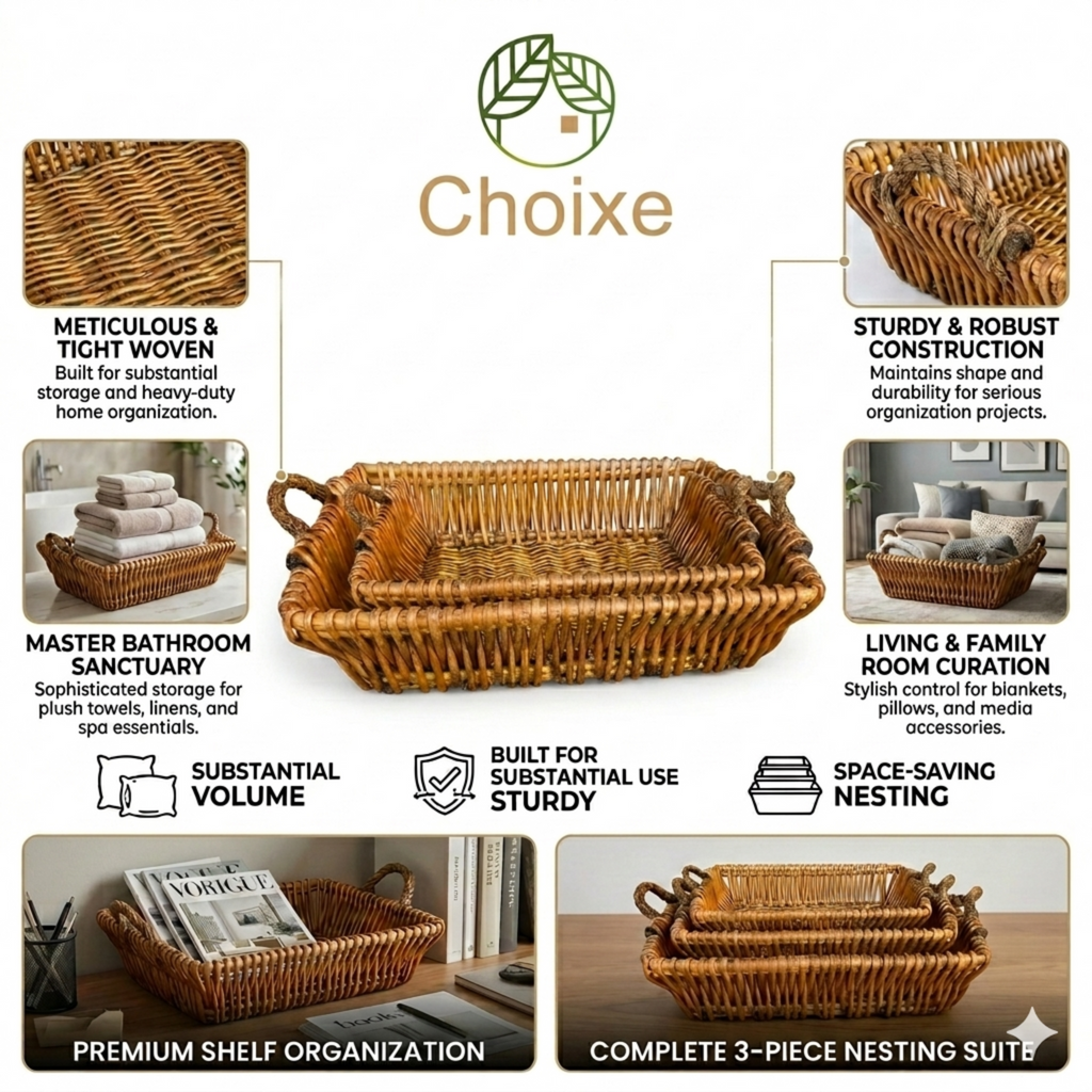 Woven Willow Home Organization Baskets (Set of 3)