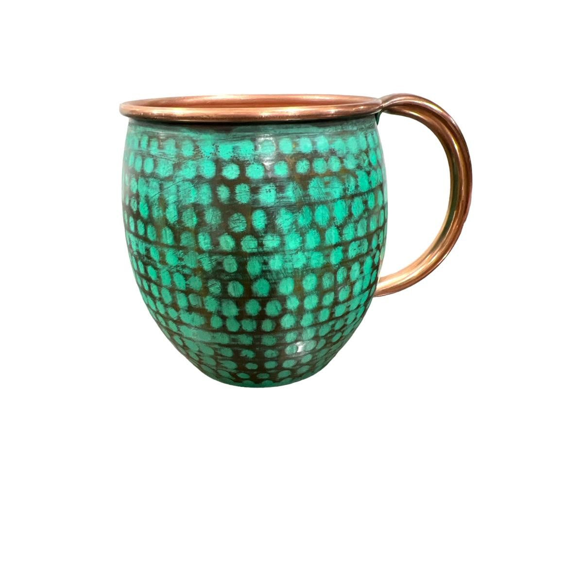 Hammered & Mint Patina Copper Barrel Mugs (Set of 2)
