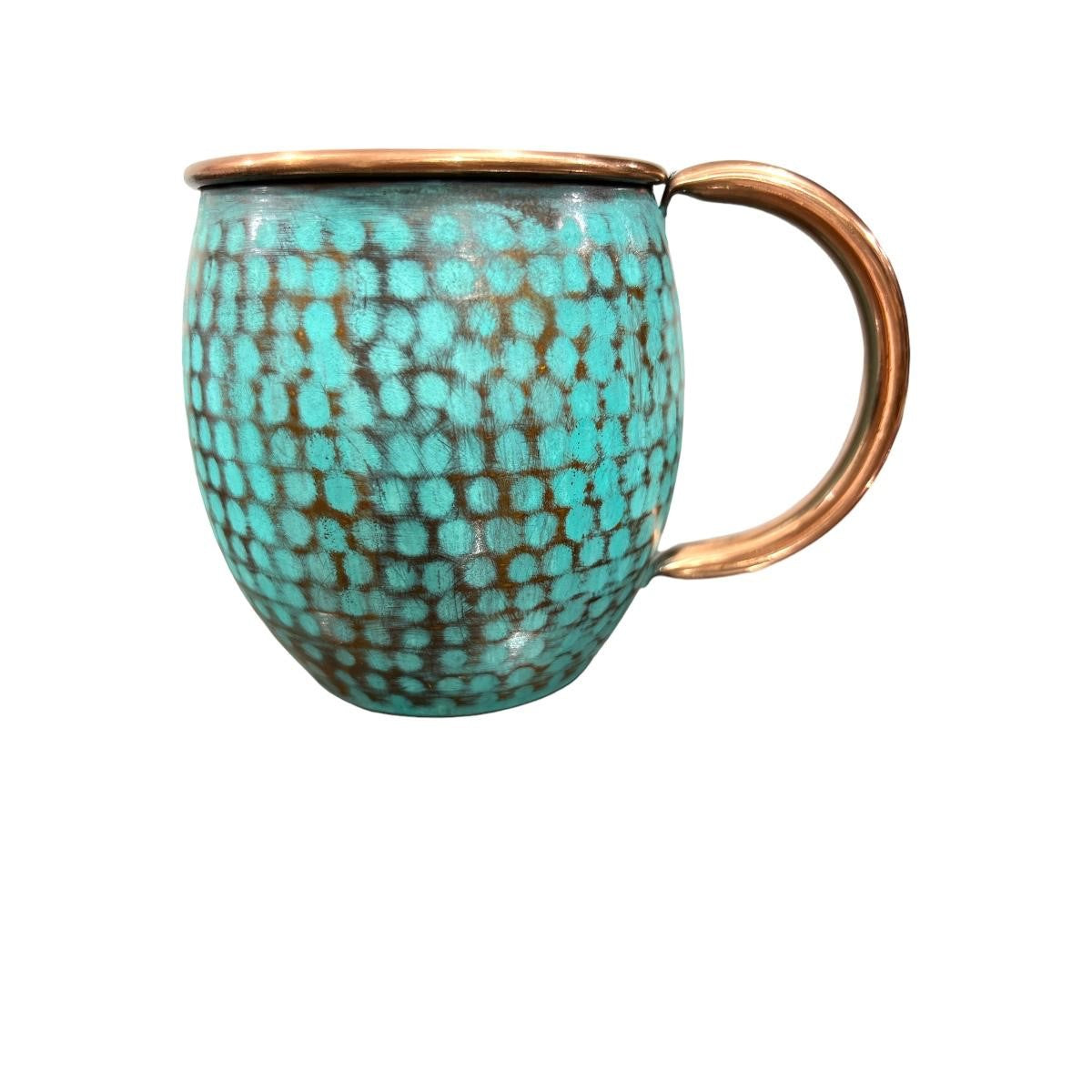 Set of Two Copper Barrel Mugs with Chiselled Skull (Day of the Dead) - Hammered and Turquoise Patina