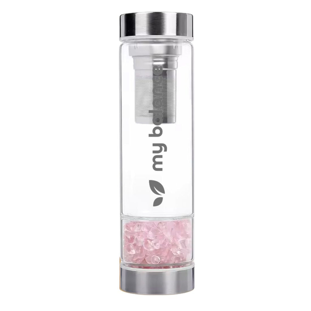 High-Quality Borosilicate Glass Bottle with Pink Quartz