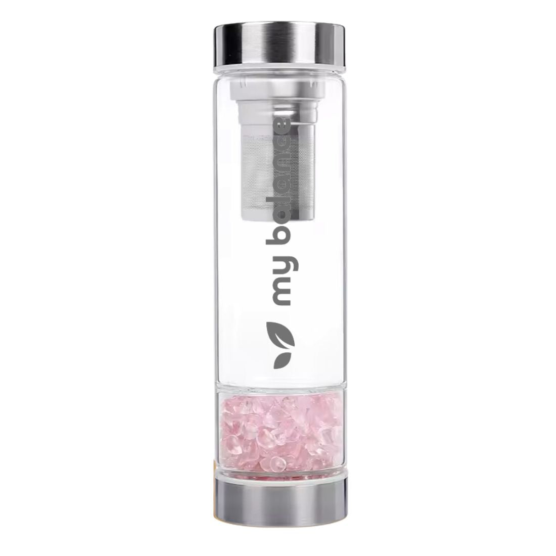High-Quality Borosilicate Glass Bottle with Pink Quartz