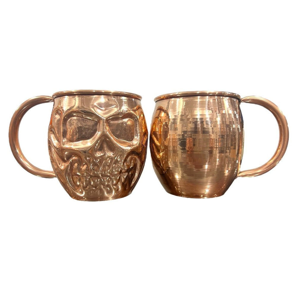 Set of Two Copper Skull (Day of the Dead) Shaped Mugs - Plain and Shiny Finish