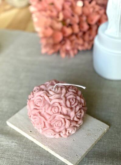 Rose Blossom Sculpture Candle (Ivory & Rose Pink)