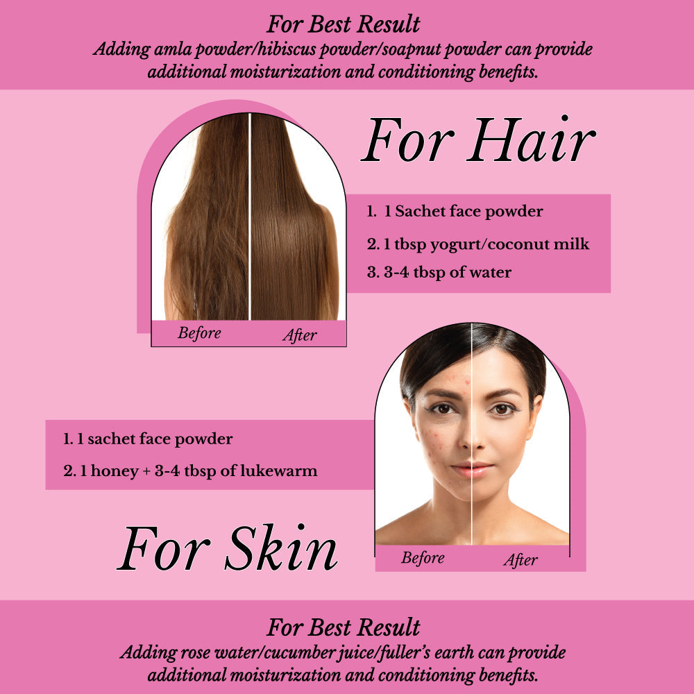 Hair Bliss Natural Shikakai Acacia Herbal Hair & Skin Conditioning Powder with Reusable Brush & Tray (12 Individual Sachets - 10gm each)