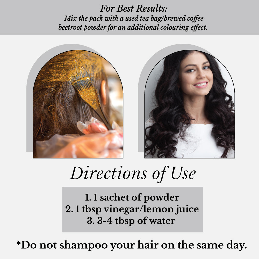 Hair Bloom Natural Jet Black Indigo Powder & Himalayan Herb Mix with Reusable Brush & Tray (12 Individual Sachets - 10gm each)