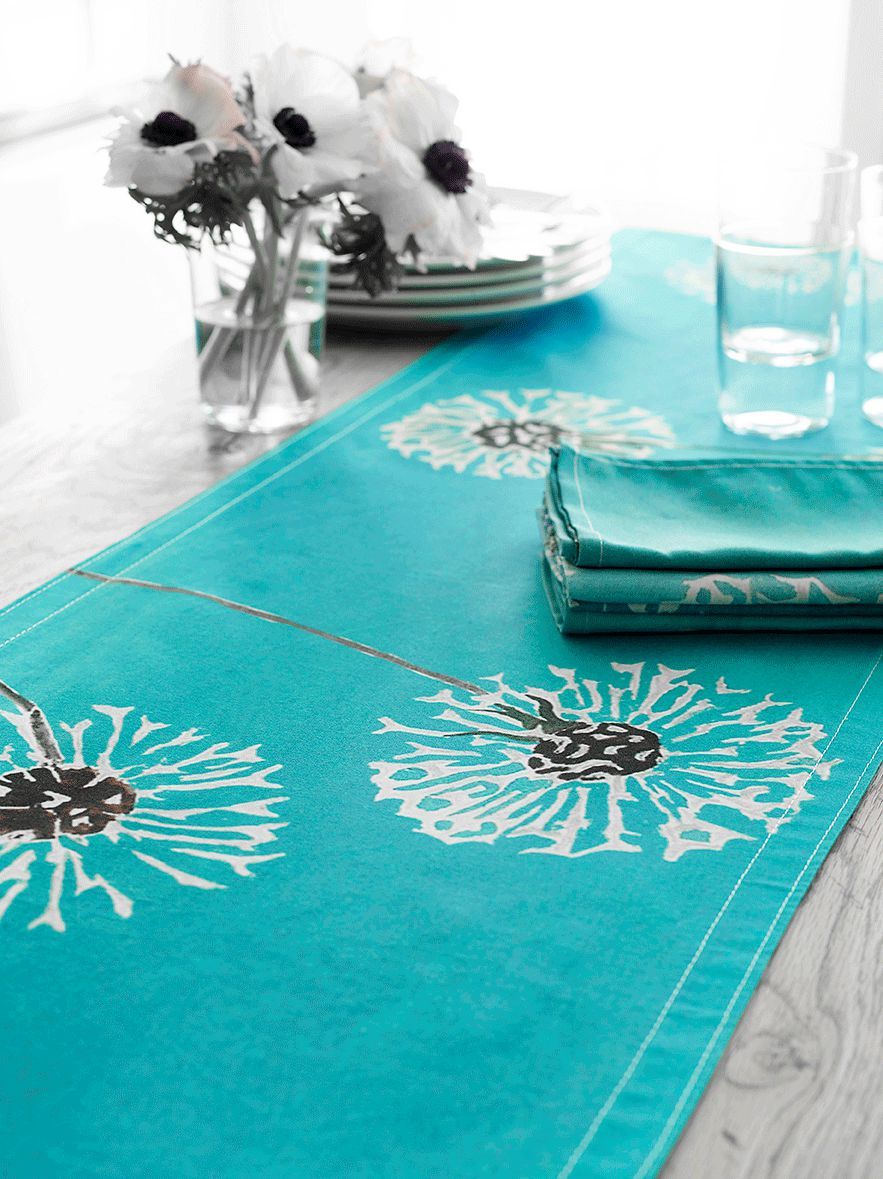 Dandelions on Aqua Table Runner