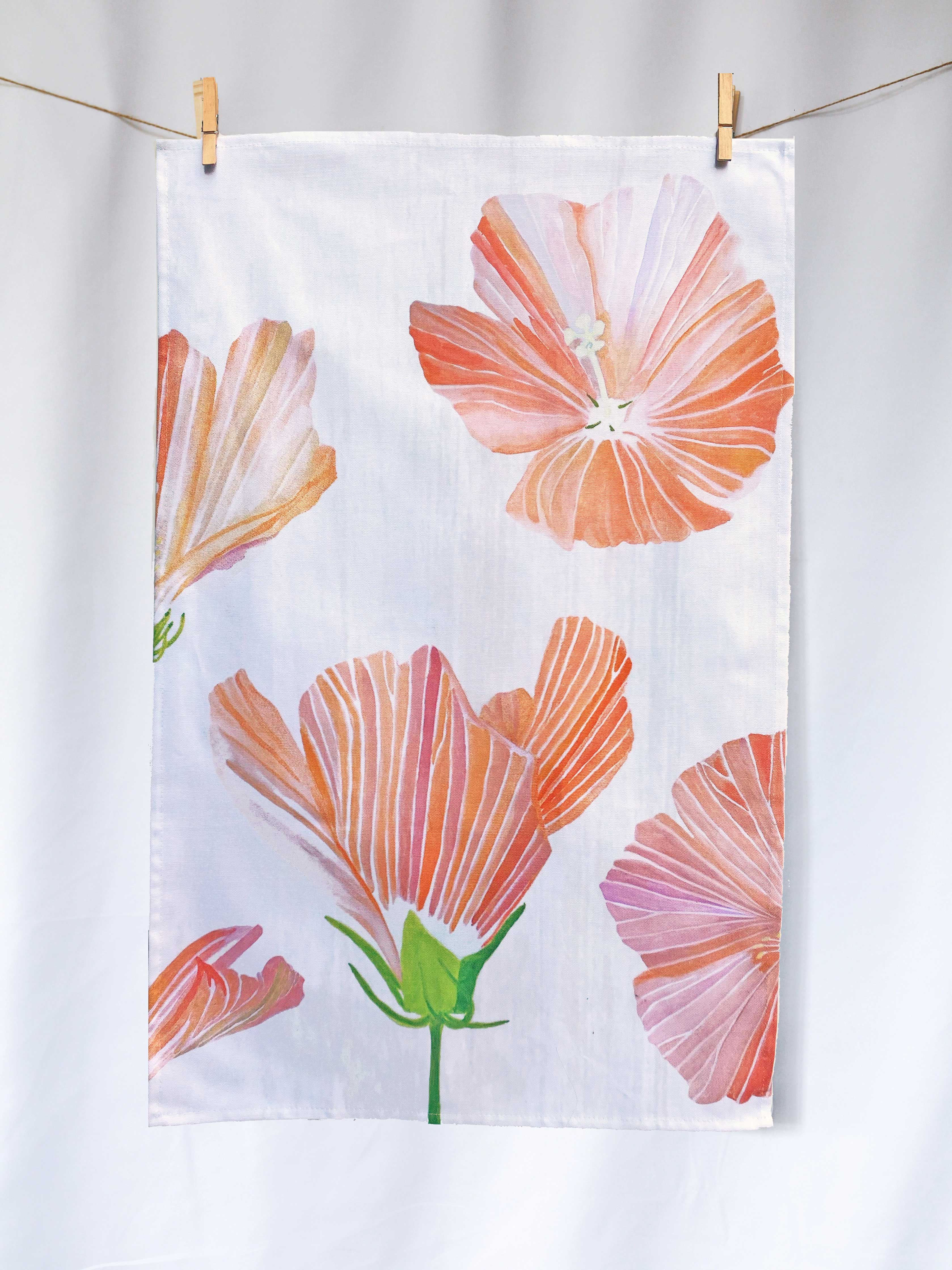 Hibiscus on Snow Tea Towel
