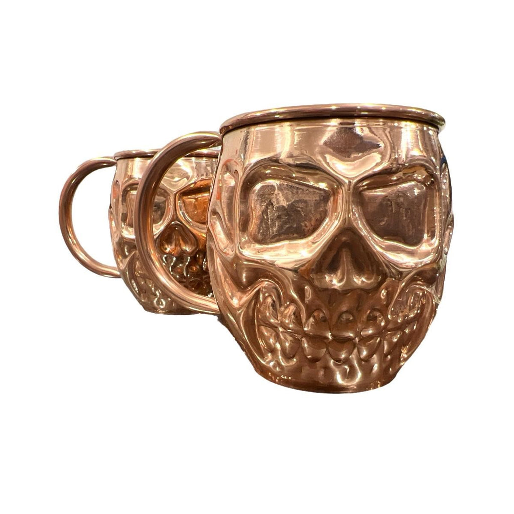 Set of Two Copper Skull (Day of the Dead) Shaped Mugs - Plain and Shiny Finish