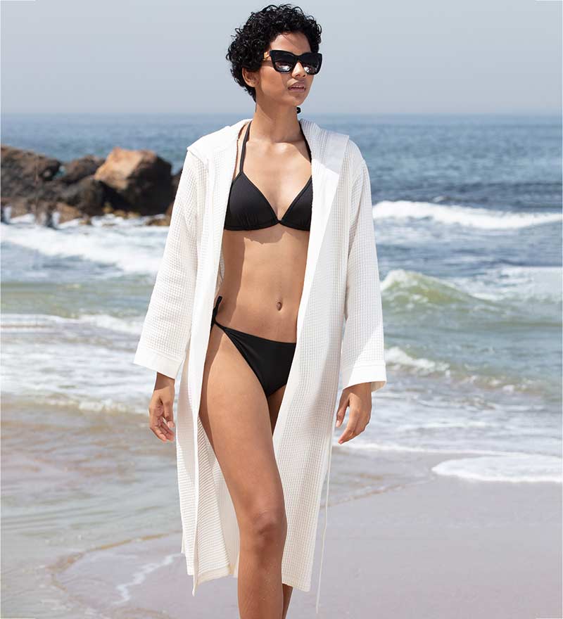 Women’s Turkish Cotton Waffle Hooded Robe