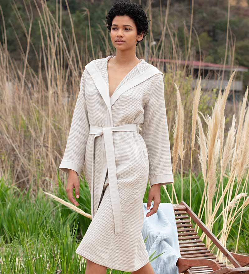 Women’s Turkish Cotton Waffle Hooded Robe