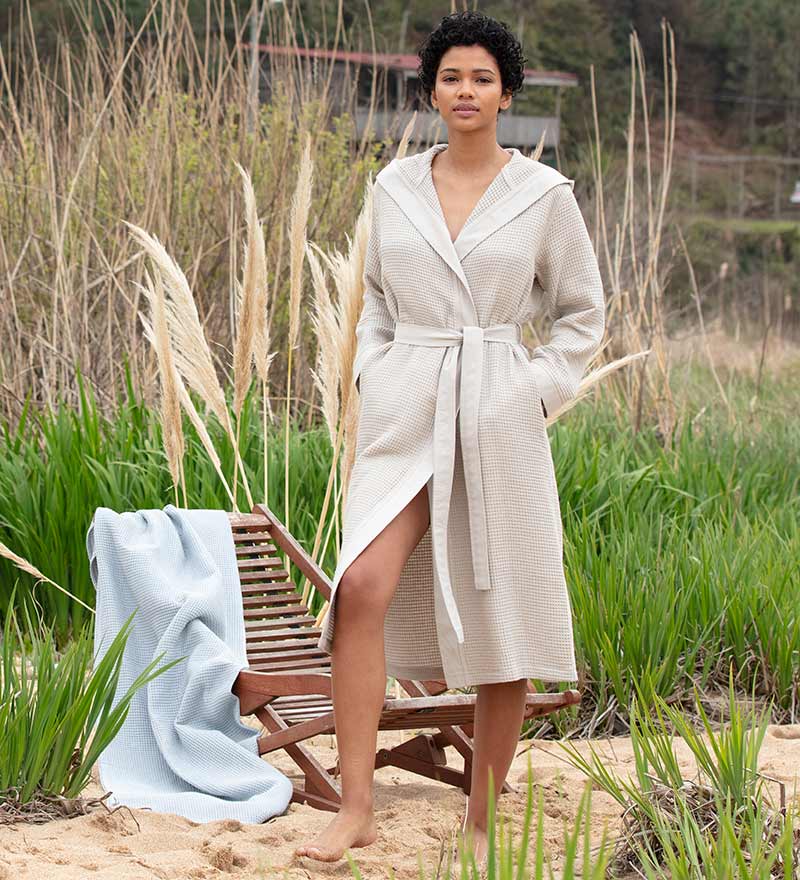 Women’s Turkish Cotton Waffle Hooded Robe